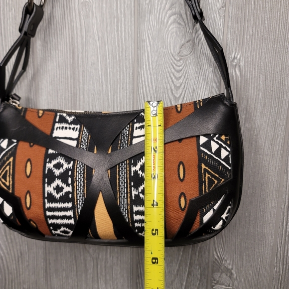Casadei NWOT brown and black geometric pattern fabric shoulderbag. - Picture 7 of 9
